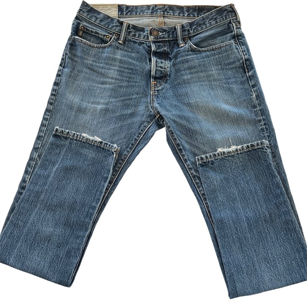 Abercrombie‎ Fitch Jeans Mens 34x32 Blue Skinny Button Fly Denim Pants Modified